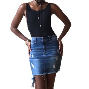 Distressed Denim Skirt